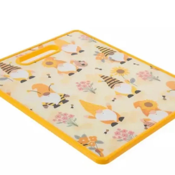 Gnomes & Sunflowers Kitchen Cutting Board Bees Beehives Flowers Bright Yellow - Picture 2 of 4